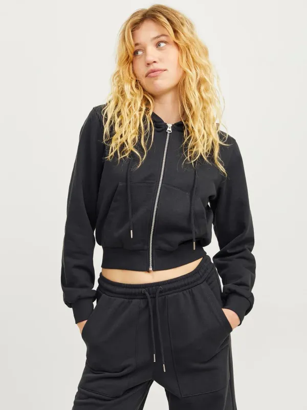 Giacca in felpa Crop  Grigia con cappuccio  Nero Antracite Grigio Comfort Fit coulisse elastica Phantom JJXX JXPALMA RLX SHORT ZIP HOOD art. 12251139