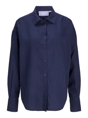 Camicia in Lino Blu Donna Over size Fit in viscosa Lino Popeline Peacot Blu navy JJXX JXJAMIE BREEZE SUMMER LS SHIRT art. 12269668