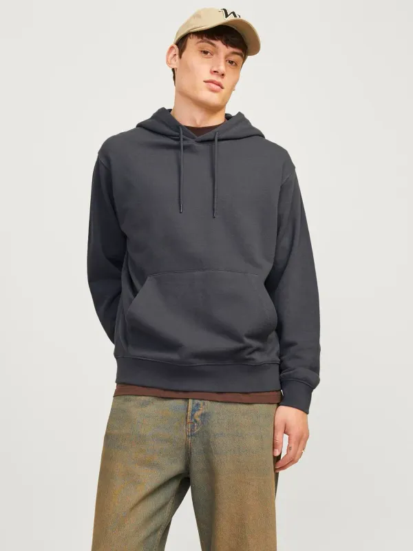Felpa Con Cappuccio Grigio Scuro Antracite Uomo Oversize 100% Cotone spazzolato garzato Essential Sweat hoodie Iron  Grigia Jack & Jones  JJECHARGE HOODIE  art. 12257852
