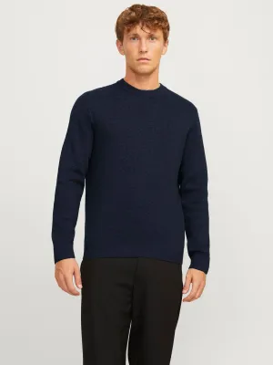 Maglione Blu Uomo in cotone Maglia Piatta Loose fit Spalle cadenti Navy NAVAL Melange Pullover  sottile  Jack&Jones PRCCMILANO STITCH KNIT art. 12259666