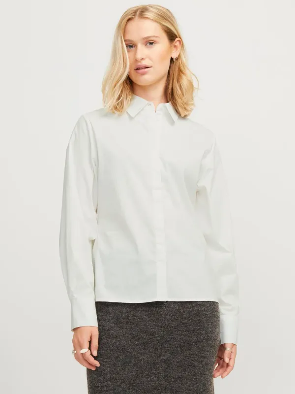 Camicia Bianca Donna Slim Fit in Cotone Popeline con elastico in vita Bianco White JJXX JXSAGA art. 12259528