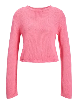 Maglia crop Rosa Bubble Donna maniche lunghe  crop Fit cotone 100% maglione leggero morbido Pink Morning Glory  JJXX JXNOVA CREW NECK art. 12271428