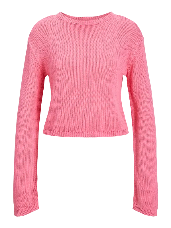 Maglia crop Rosa Bubble Donna maniche lunghe  crop Fit cotone 100% maglione leggero morbido Pink Morning Glory  JJXX JXNOVA CREW NECK art. 12271428