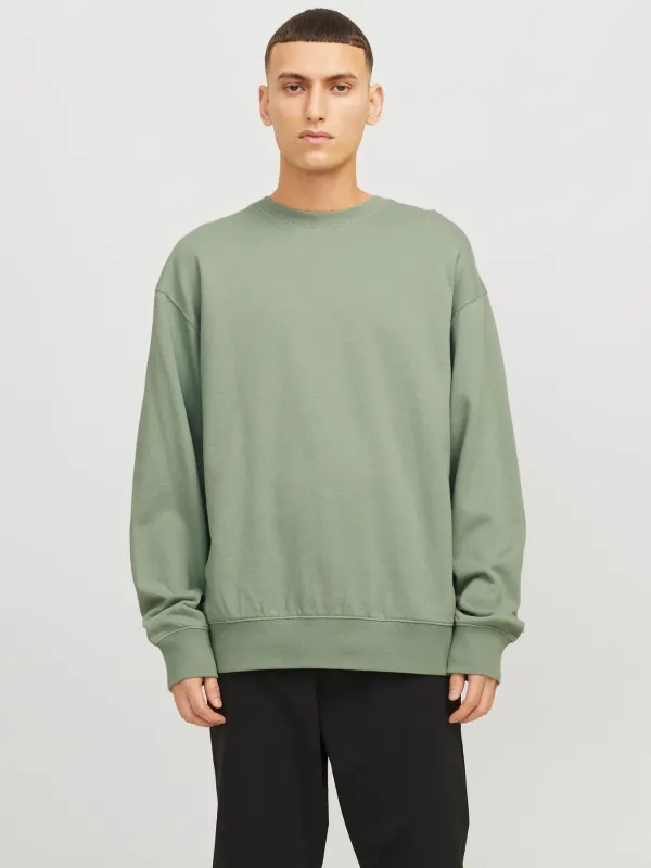 Felpa Verde Chiaro Girocollo  Uomo Oversize 100% Cotone spazzolato garzato Essential Sweat hoodie Iceberg Green Jack & Jones  JJECHARGE art. 12257853
