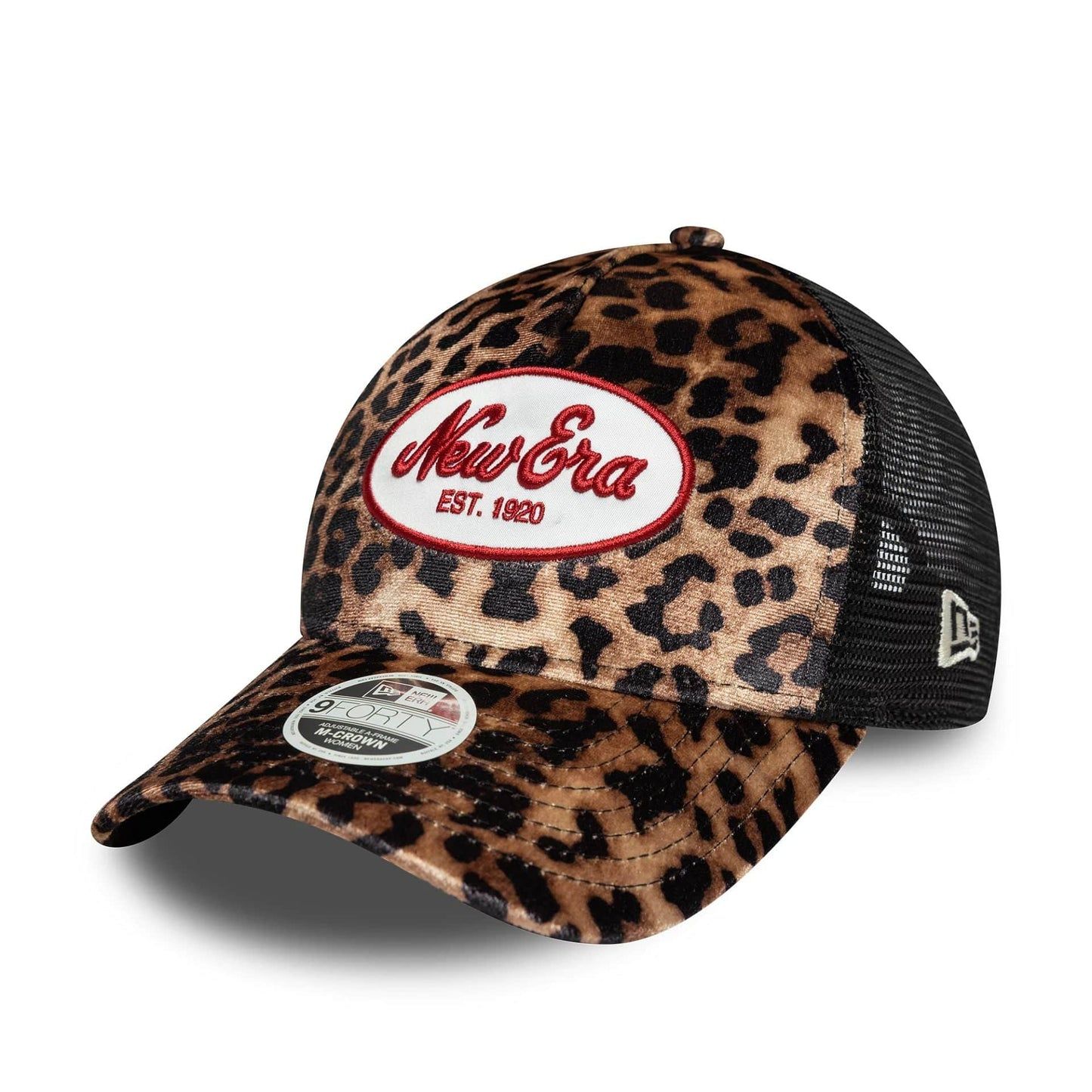 New Era Cappellino leopardato animalier 9FORTY M-Crown A-Frame Trucker Retina Leopard Beige Chiaro art. 60771767