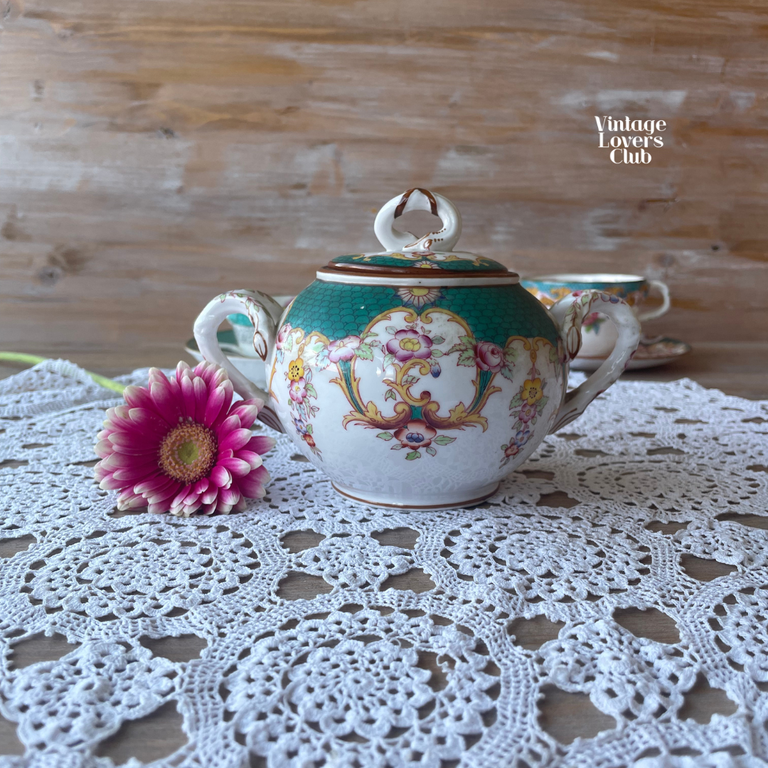 Sarreguemines Green sugar bowl