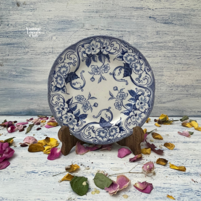Creil Montereau Plate with Blue Flora Decoration