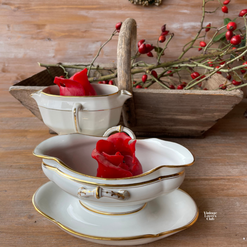 Vintage Porcelain Gold-Edged Gravy Boat