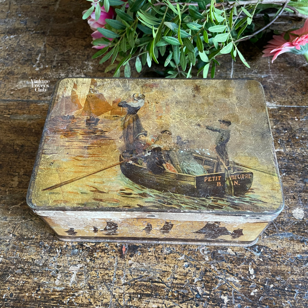 Vintage Tole Box with Boats Decoration