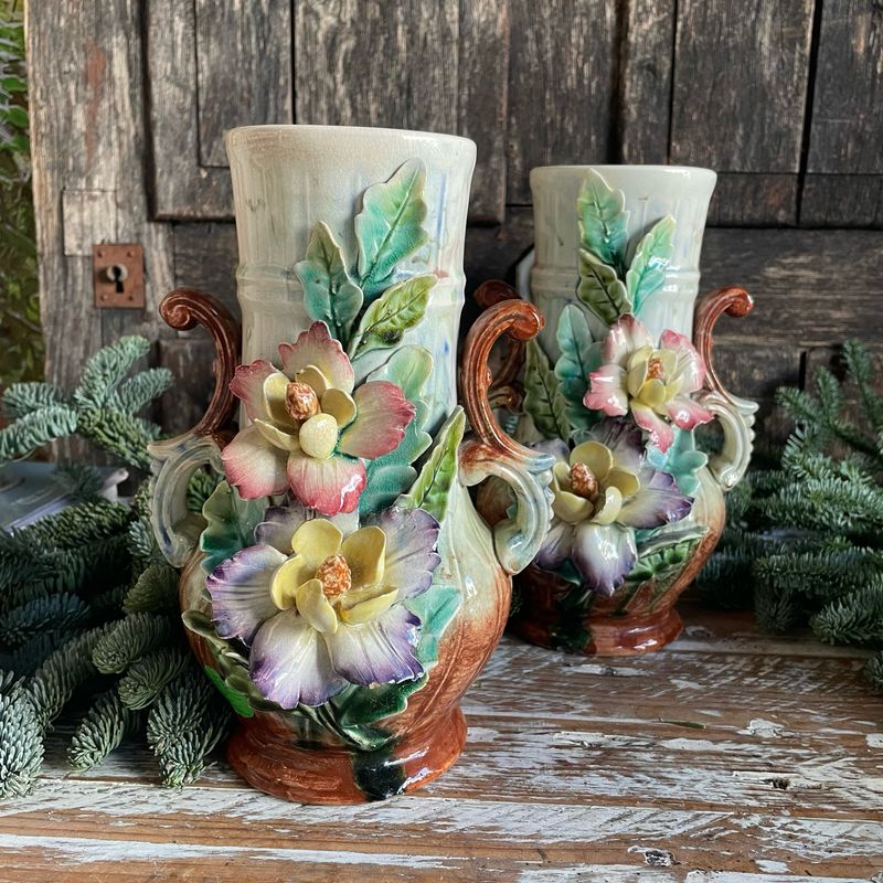 Pair of Art Nouveau Barbotine Vases