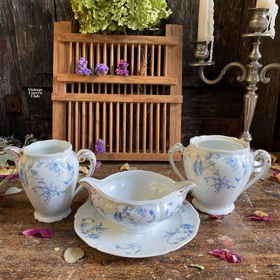 Vintage Porcelain Trio with Blue Decorations