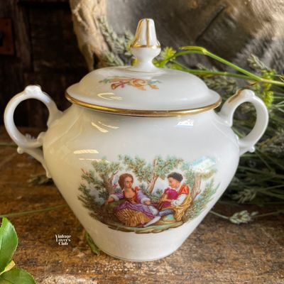 Children-themed Sugar Bowl with Gold Profile