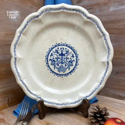 Elegant Round Gien Tray with Blue Decoration