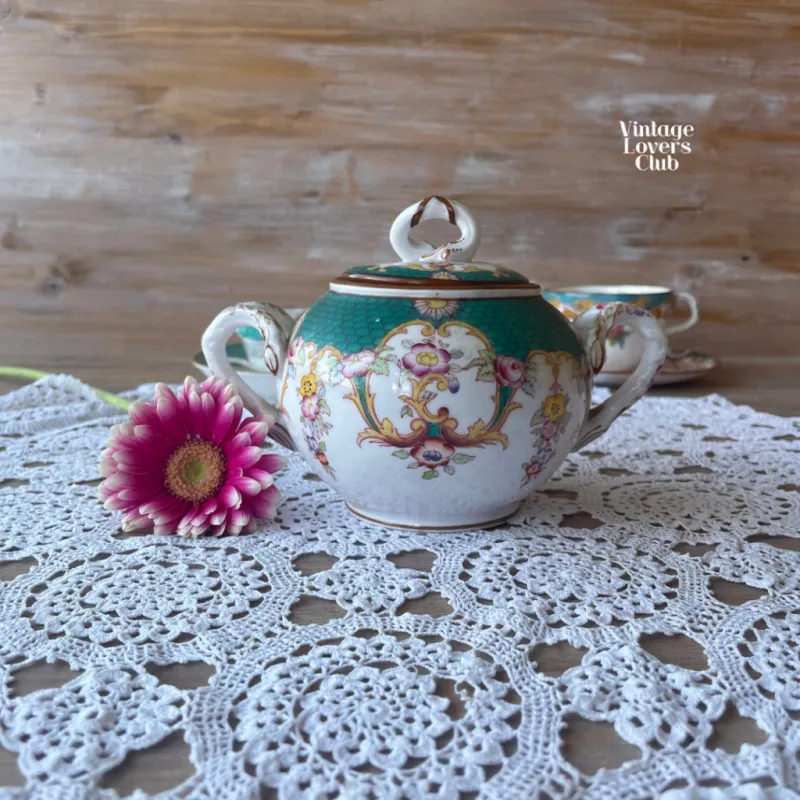 Sarreguemines Green Sugar Bowl