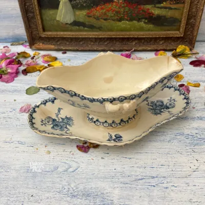 Gien Blue Chardon Gravy Boat