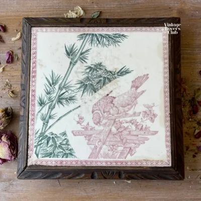 Trivet Tile with Red Bird and Green Bamboo