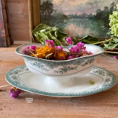 Vintage Green Gravy Boat