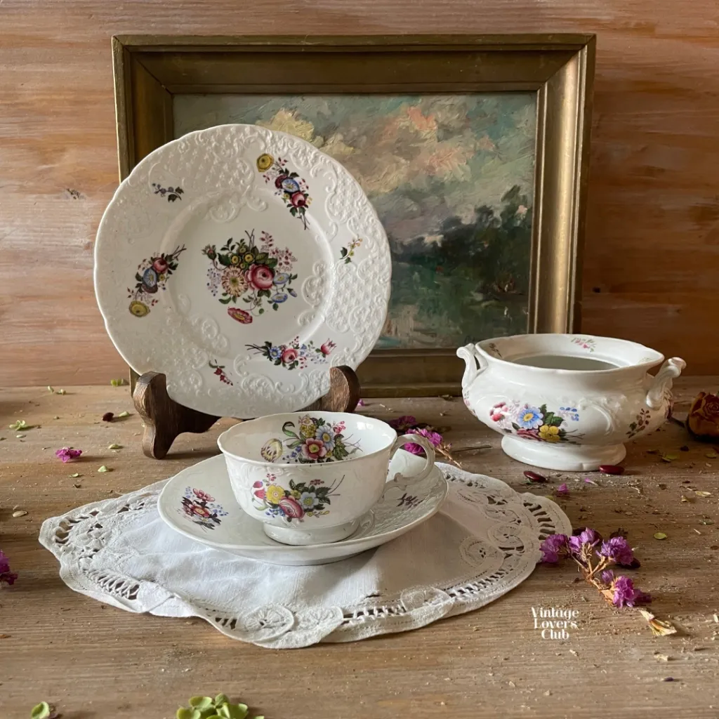 Lebeouf Milliet Porcelain Sugar Bowl with Flowers