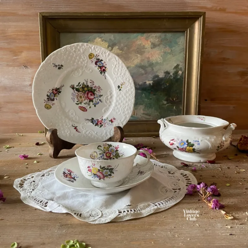 Lebeouf Milliet Porcelain Sugar Bowl with Flowers