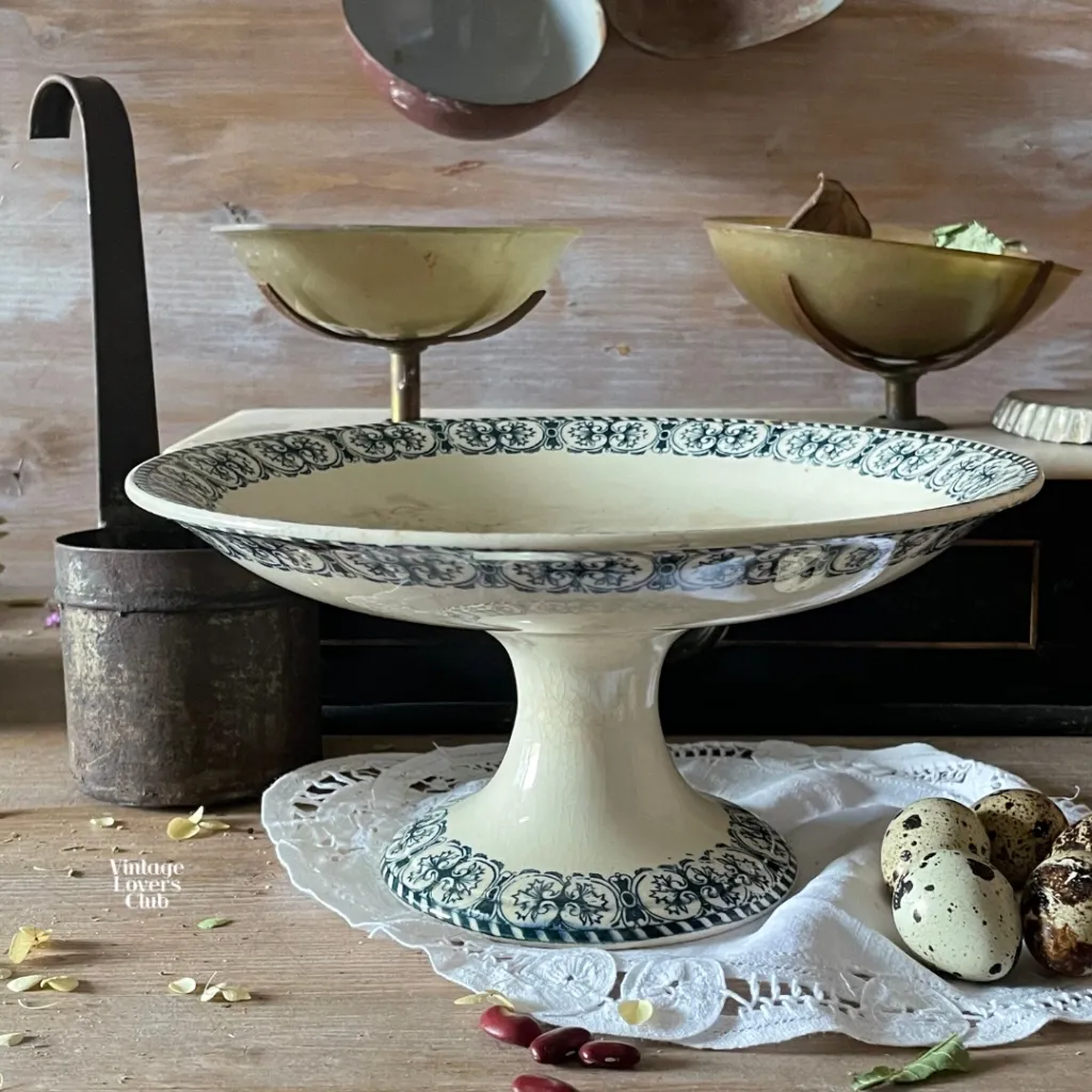 Greek Key blue Irostone Tall Comport