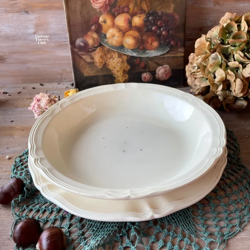 Sarreguemines Cream Salad Bowl and Plate