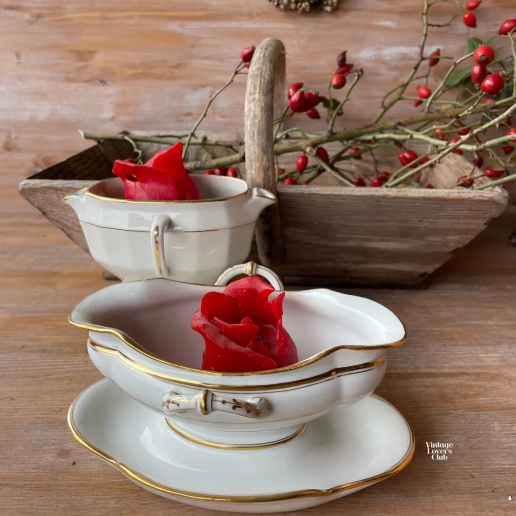 Vintage Porcelain Gold-edged Gravy Boat