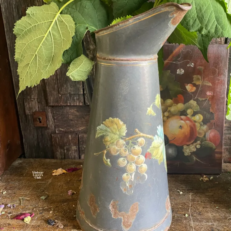 Grey Enamelled Tin Pitcher
