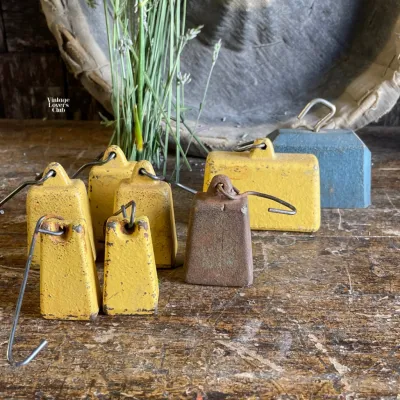 Set of 8 Antique Cast Iron Weights with Hook