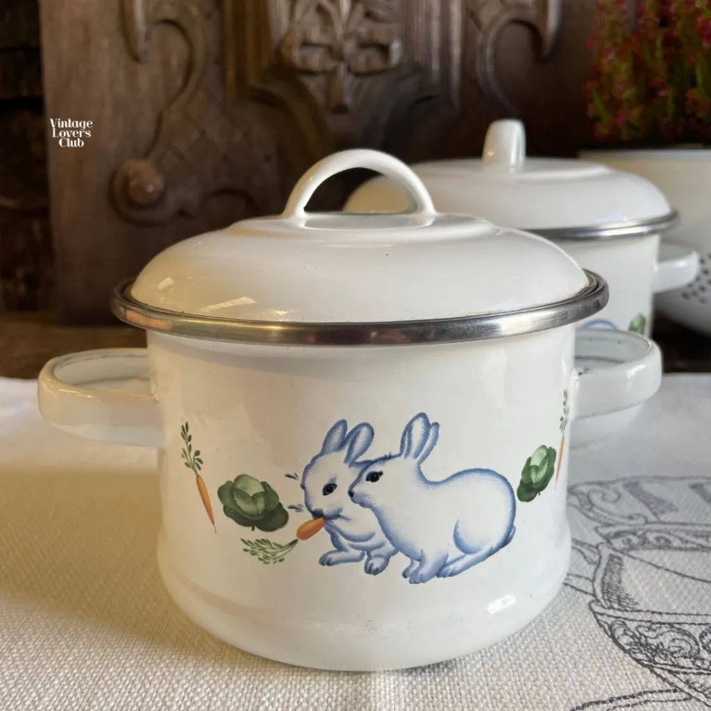 Vintage White Tin Pot