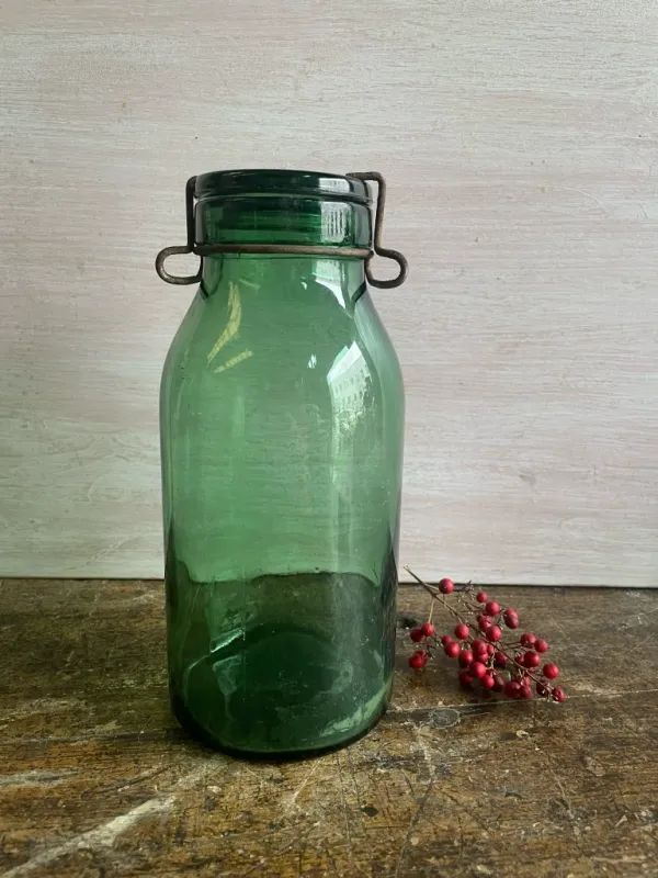 Rustic Green Glass Jar