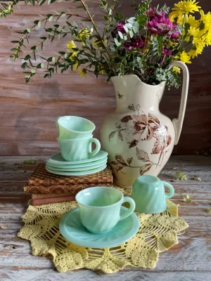 Green opaline coffee mug set