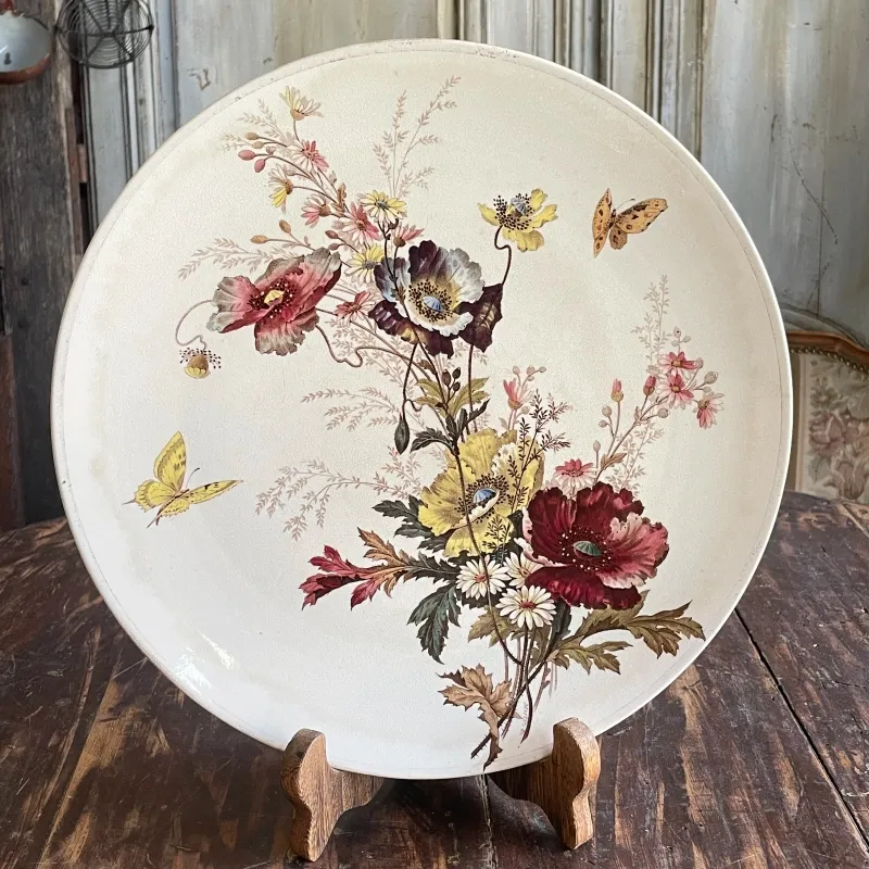 Antico Piatto da Parete con fiori