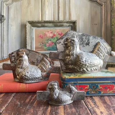 Set of 3 Antique Hen Chocolate Moulds