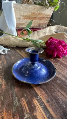 Cobalt Blue Enamel Tin Chamberstick