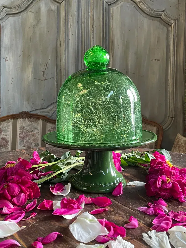 Cake Stand and Cloche Set – Portuguese Ceramic and Biot Glass