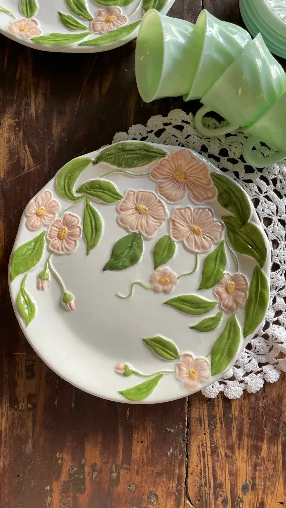 Italian Ceramic Plate – Relief Floral Decoration