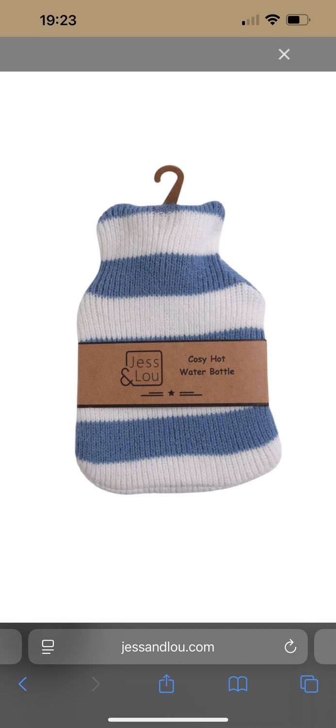 Cornflower & White Stripe Mini Hot Water Bottle. Cornflower & White Stripe Mini Hot Water Bottle.