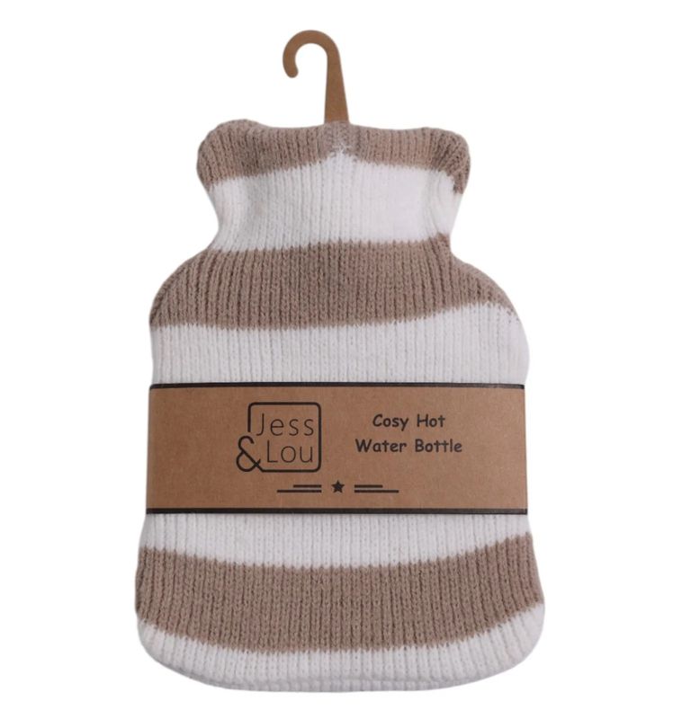 Taupe & White Stripe Mini Hot Water Bottle.