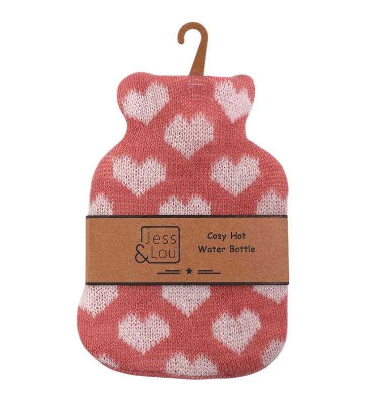 Pink & White Heart Mini Hot Water Bottle.