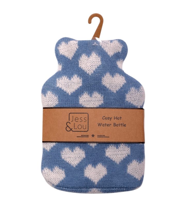 Cornflower & White Heart Mini Hot Water Bottle.