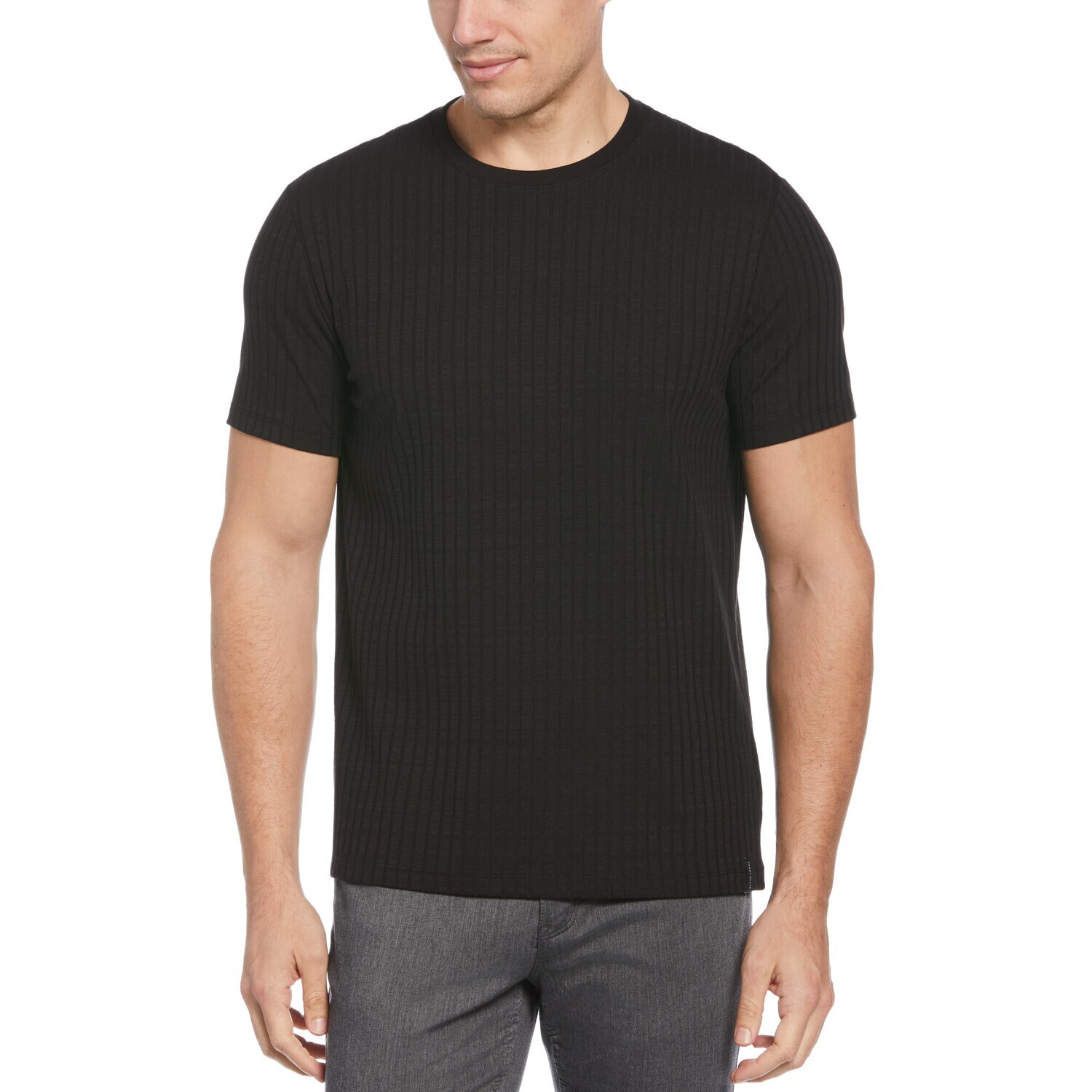 PERRY ELLIS MEN KNITTED RIB CREW-NECK T-SHIRT 4GSK7113-010