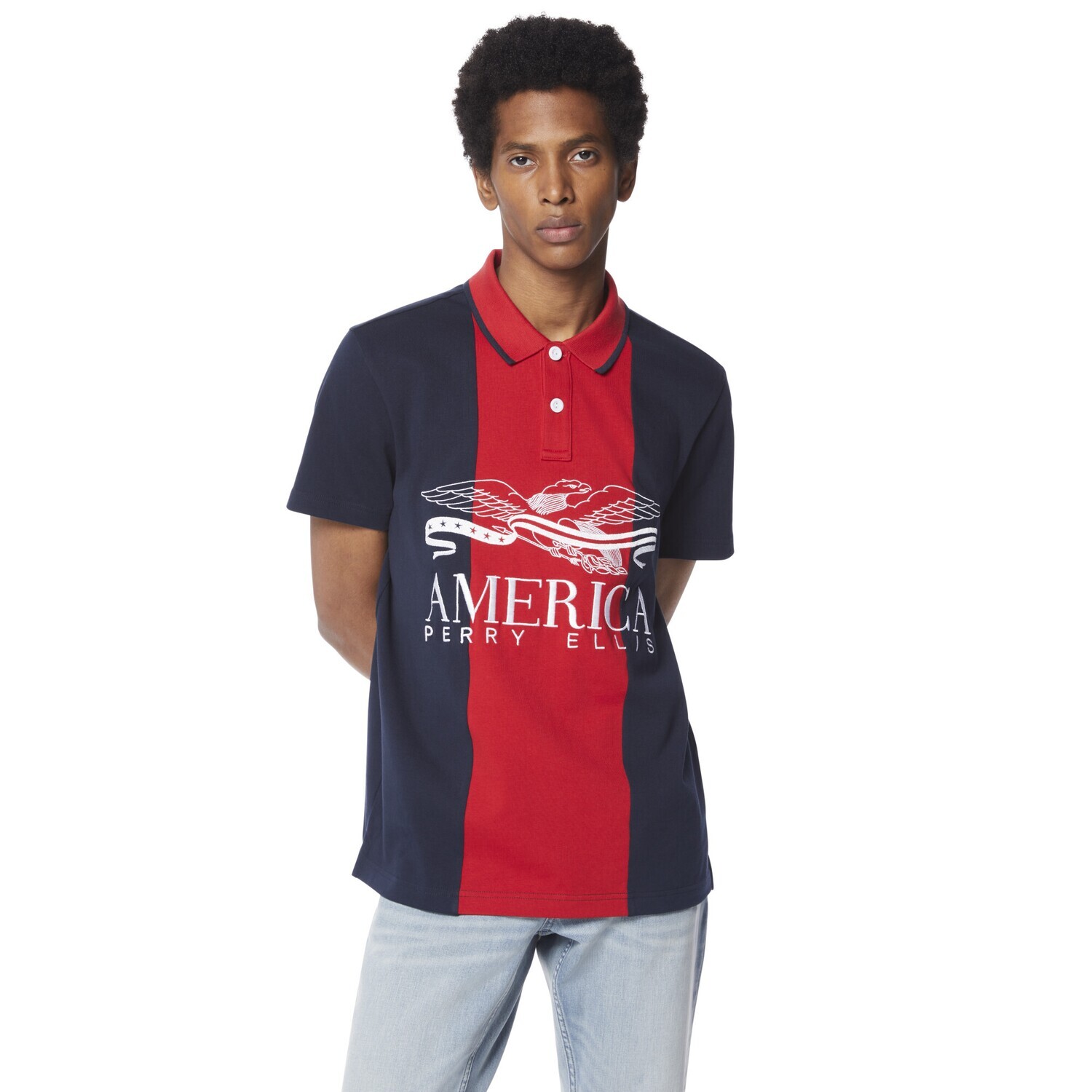PERRY ELLIS MEN KNITTED BLOCK POLO SHIRT EHSK7008-616