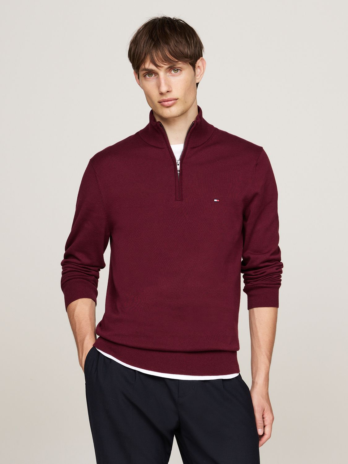 TOMMY HILFIGER MEN ESSENTIAL COTTON ZIP MOCK SWEATER MW0MW37331VLP