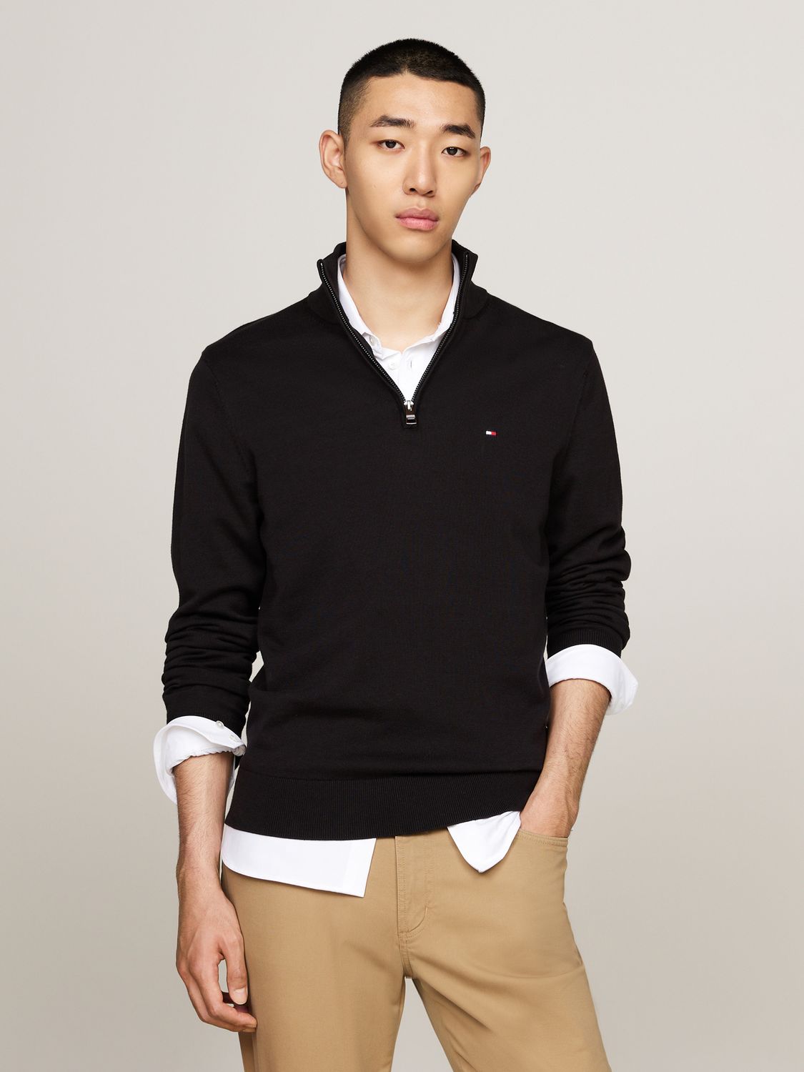 TOMMY HILFIGER MEN ESSENTIAL COTTON ZIP MOCK SWEATER MW0MW37331BDS