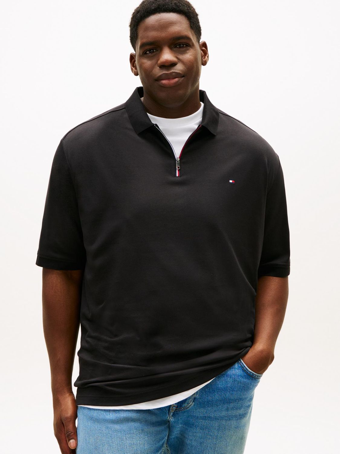 TOMMY HILFIGER MEN LIQUID COTTON RWB ZIP POLO MW0MW43016BDS