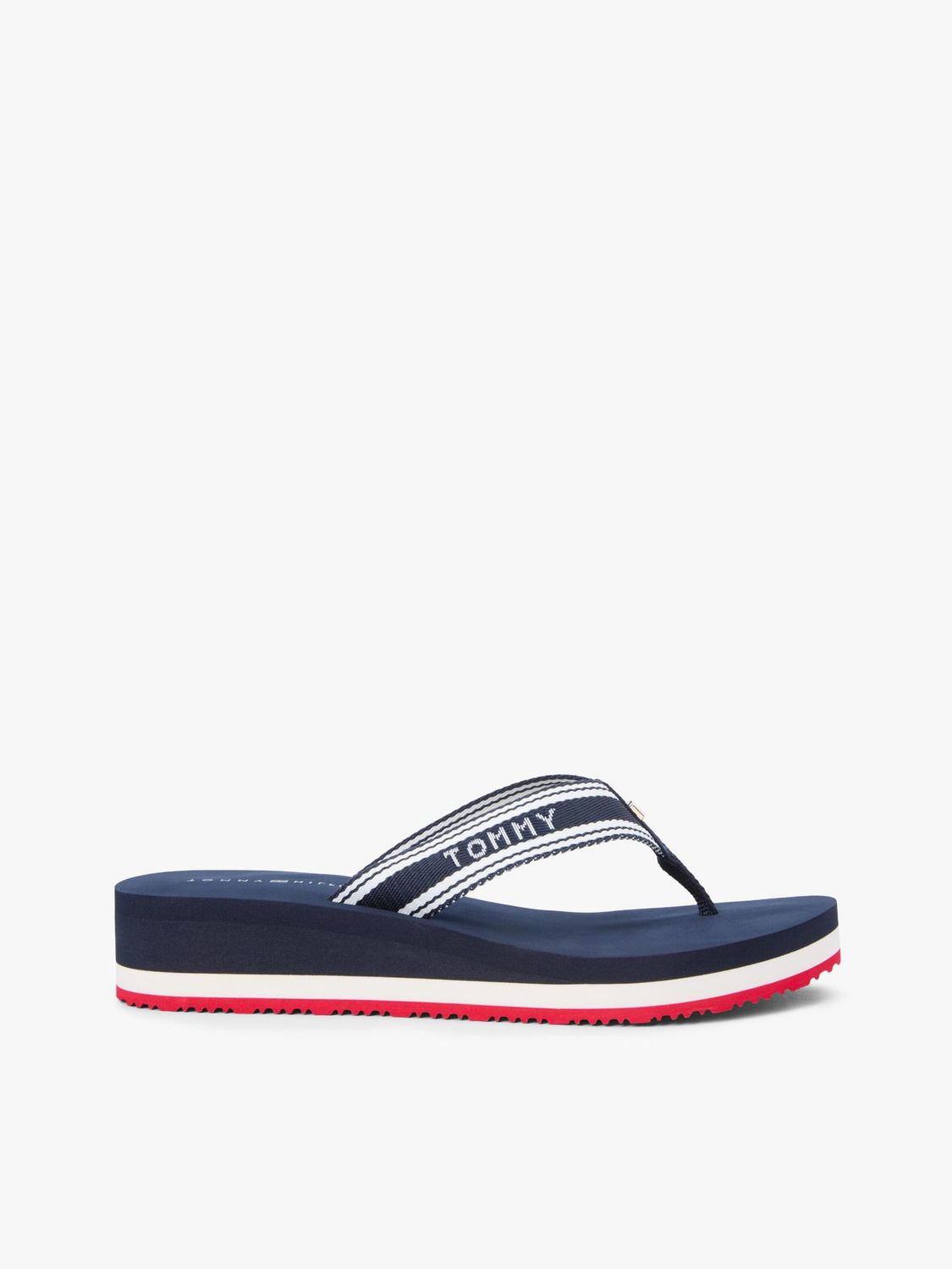 TOMMY HILFIGER WOMEN WEBBING STRAP SIGNATURE WEDGE FLIP FLOPS FW0FW091950GY
