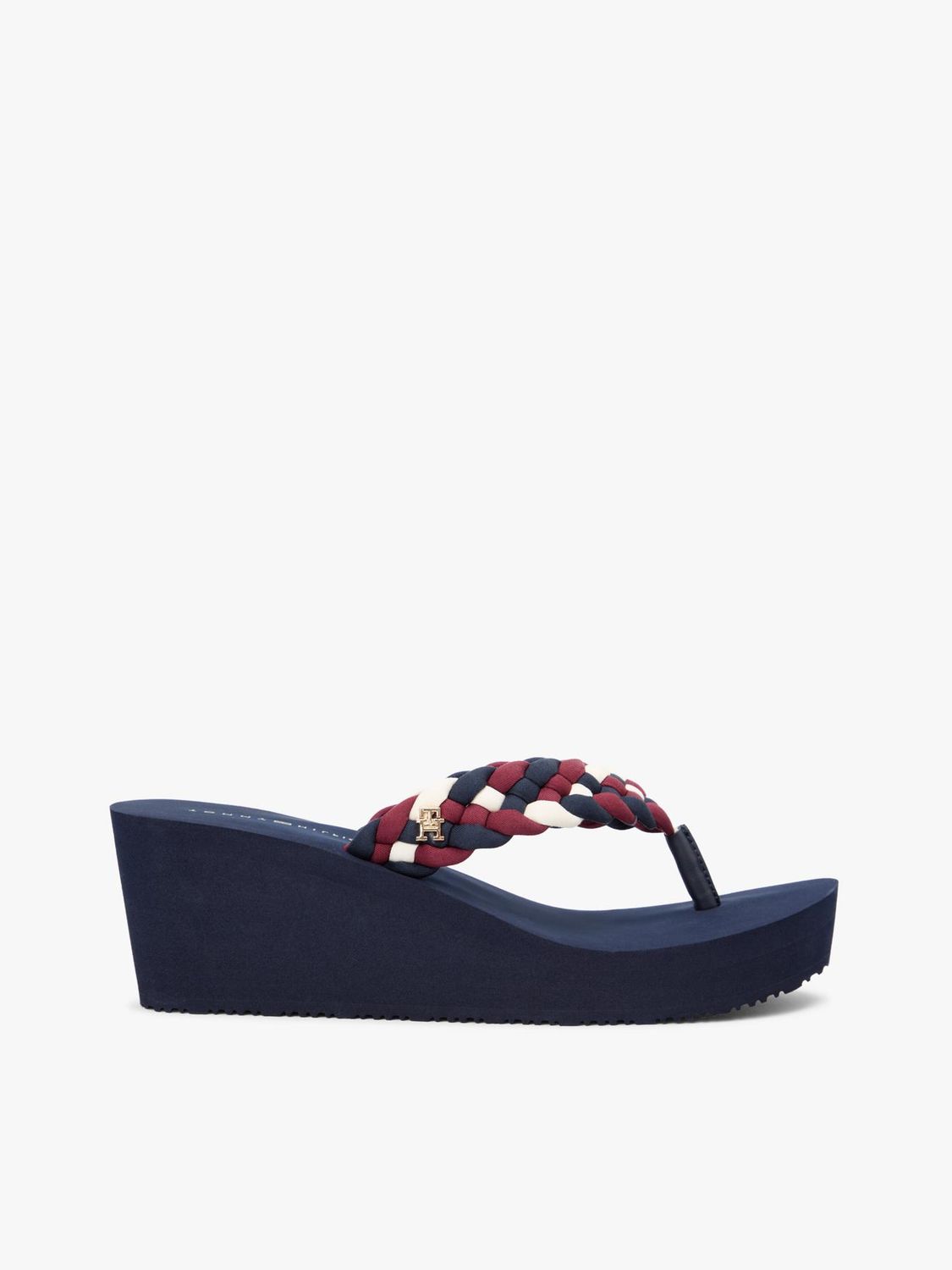TOMMY HILFIGER WOMEN BRAIDED STARP WEDGE FLIP FLOPS FW0FW091980GY