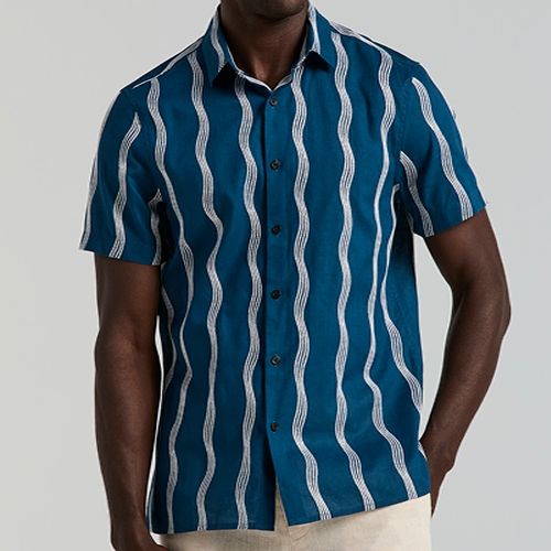 PERRY ELLIS MEN SAILOR BLUE CASUAL S/S SHIRT 4LMW7016-419