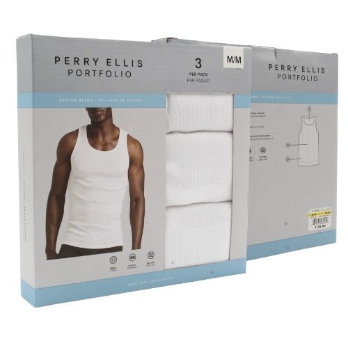 PERRY ELLIS MEN BRIGHT WHITE COMBO SLEEVELESS T/SHIRT UMPE332-BWCO