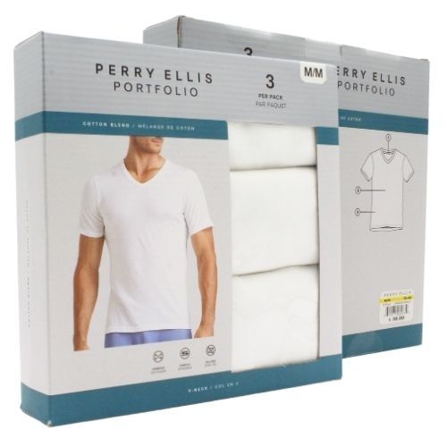 PERRY ELLIS MEN BRIGHT WHITE COMBO V-NECK T/SHIRT UMPE333-BWCO